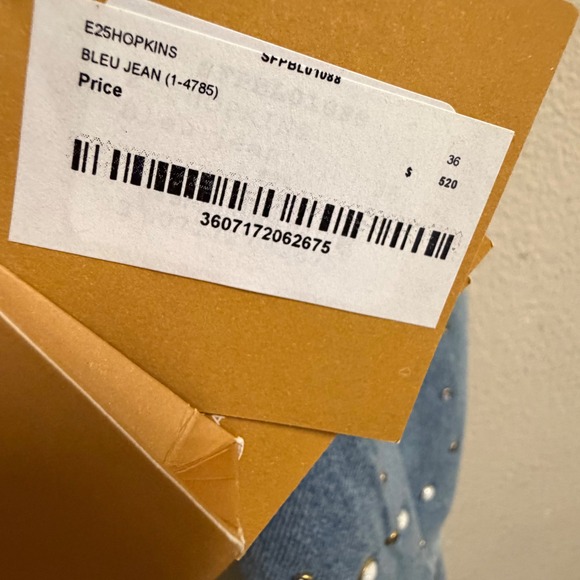 NWT Sandro Embellished Denim Jacket Pearl Crystal Studded Blue Cropped Sz 4 - Picture 12 of 14